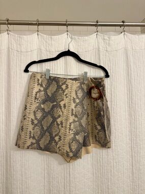 Zara Beige and Black Snake-Print Wrap Skort with Buckle